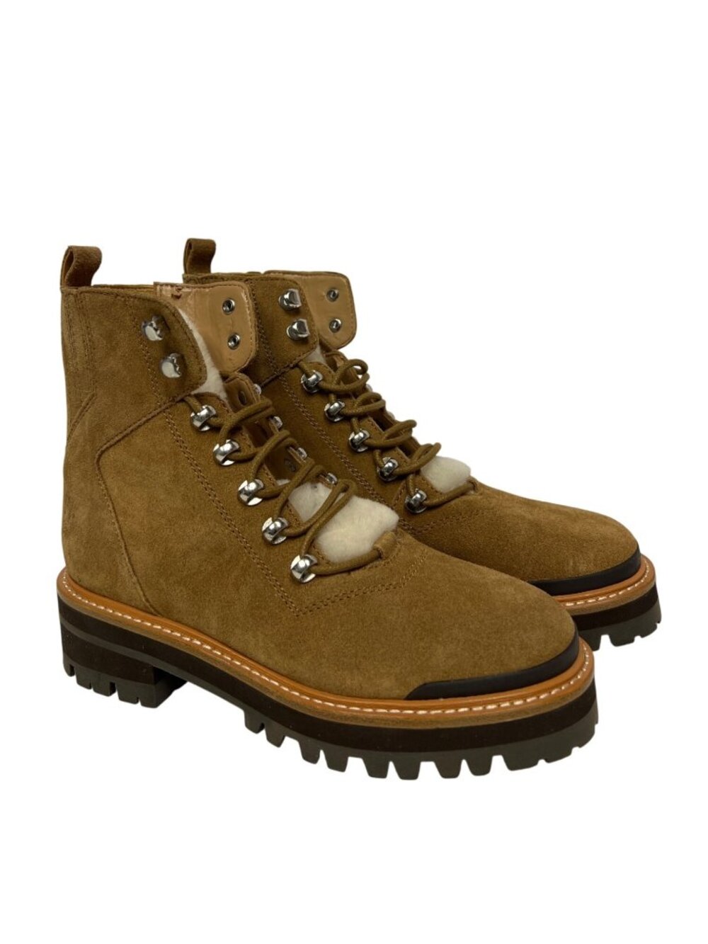 Marc Fisher Lizzie Leather Lace Up Lug Sole Ankle Boots Tan Brown 5.5M Hiking